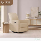 Evolur Raleigh Glider in Tan, Upholstered Plush Seating 360° Swivel Glider Rocking Chair, FSC Certified, Greenguard Gold & JPMA Certified Nursery Glider Recliner Evolur