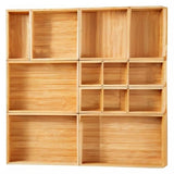 Fabsome Drawer Organizer, Set of 9 Bamboo Wood Kitchen Makeup Desk Junk Tea Drawer Storage Boxes Bins for Cutlery Silverware Utensils Flatware, Small Wooden Container Tray for Bathroom, Office Fabsome