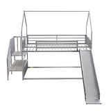 Twin Over Twin Bunk Bed with Slide and Storage Stairs, Heavy Duty Bunk Bed/House Bunk Bed Twin Over Twin, Twin Floor Bunk Beds for Kids, Girls, Boys(Twin Over Twin Sliver) Bellemave