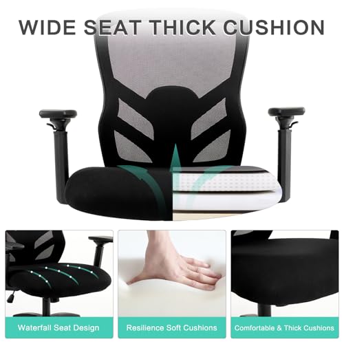 YFO Big and Tall Office Chair 500LBS - Computer Desk Chair with Adjustable Lumbar Support, Heavy Duty Ergonomic Mesh with 360 Rotation 4D Arm and Extra Wide Comfty Seat, Quiet Wheels for Adults YFO