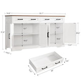 usikey Buffet Cabinet with Storage and Drawers, 55" Large Sideboard Buffet Cabinet with Adjustable Shelves and Doors, Modern Coffee Bar for Kitchen, Living Room, White usikey