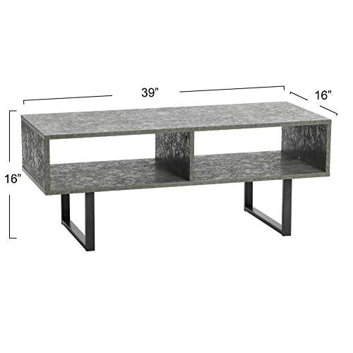 Household Essentials Jamestown TV Stand Coffee Table with Rectangular Storage Compartments Rustic Slate Concrete and Black Metal Household Essentials