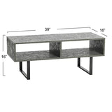 Household Essentials Jamestown TV Stand Coffee Table with Rectangular Storage Compartments Rustic Slate Concrete and Black Metal Household Essentials
