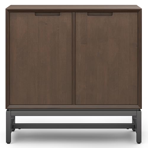 SIMPLIHOME Banting SOLID HARDWOOD Wide Modern Industrial Low Storage Cabinet for The Living, Entryway and Family Room, 32 inch, Walnut Brown SIMPLIHOME