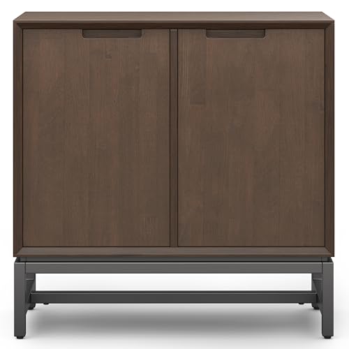 SIMPLIHOME Banting SOLID HARDWOOD Wide Modern Industrial Low Storage Cabinet for The Living, Entryway and Family Room, 32 inch, Walnut Brown - WoodArtSupply