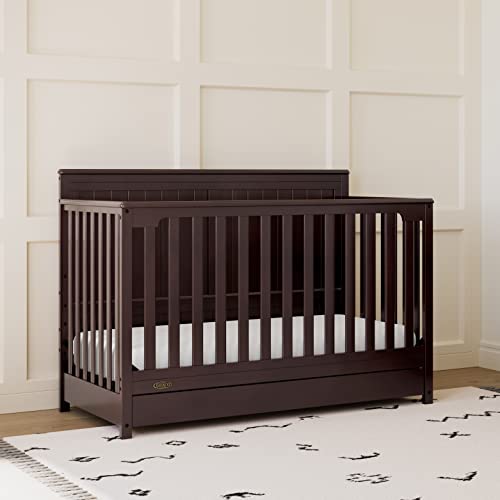 Graco Hadley 5-in-1 Convertible Crib with Drawer (Espresso) – Crib with Drawer Combo, Includes Full-Size Nursery Storage Drawer, Converts from Baby - WoodArtSupply