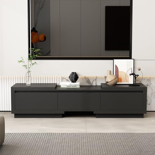 Timechee Black TV Stands for Living Room, Extendable Under TV Table Stand Cabinet with Drawers, Entertainment Center with Storage, Modern Entertainment Media Console Center for Living Room, Bedroom Timechee