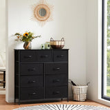 Sweetcrispy Dresser for Bedroom with 9 Storage Drawers, Tall Large Fabric Storage Tower Organizer, Chest of Drawers with Metal Frame Wooden Top for Nursery, Closet, Living Room, Entryway, Black Sweetcrispy