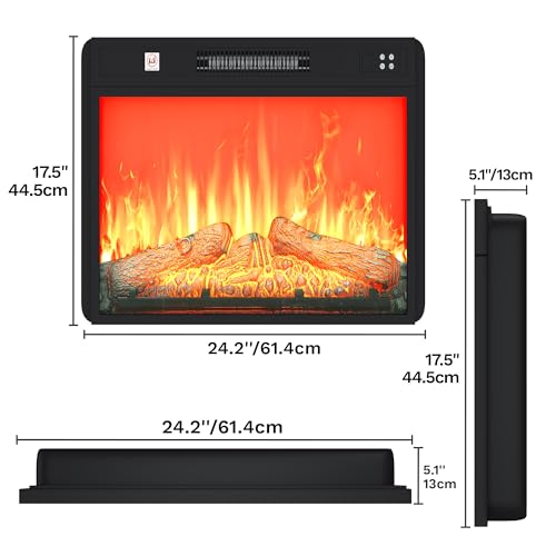 DWVO 23 Inches Electric Fireplace Insert, Recessed Fireplace Heater with Remote Control, Adjustable Temperature, 6H Timer, Adjustable Flame Brightness, 120V 1400W, Firewood DWVO