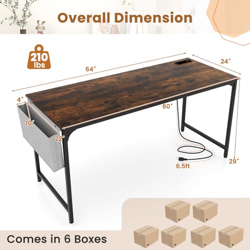 Giantex 30 FT Conference Table with Charging Station, 6 PCS 60" x 24" Rectangular Large Meeting Room Desk with Storage Bag & Hook, Space Saving Seminar Table, Modern Office Computer Desk for 12 People Giantex