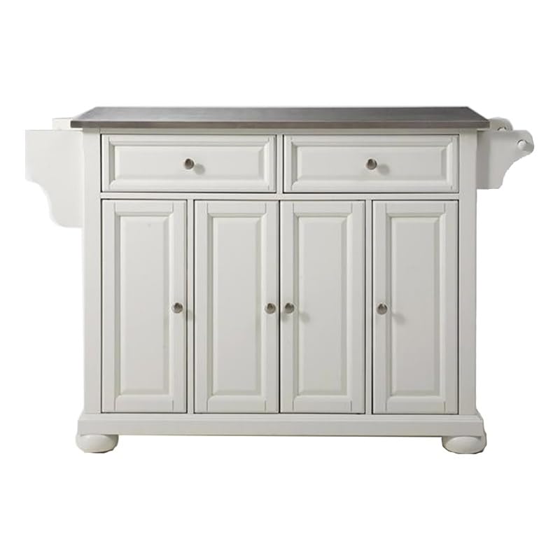 Pemberly Row Traditional Wood/Stainless Steel Top Kitchen Island in White - WoodArtSupply