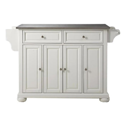 Pemberly Row Traditional Wood/Stainless Steel Top Kitchen Island in White - WoodArtSupply