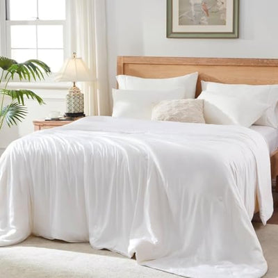 Globon Cooling Comforter King Size, Lightweight Summer Comforter for Hot Sleepers,Ultra Soft Bamboo Viscose Fabric, Breathable & Moisture Wicking,Soy Fiber Blend Fill, White
