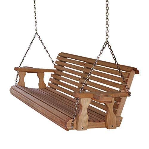 Amish Casual Heavy Duty 800 Lb Roll Back 5ft. Treated Porch Swing with Cupholders - Cedar Stain - WoodArtSupply