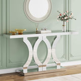 Condemo 55 Inches Mirrored Console Table, Entryway Table with Geometric Base, Modern Sofa Table Behind Couch for Living Room, Accent Table for Hallway, Foyer, Entrance (Silver Mirror) Condemo