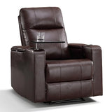 ANJ Home Theater Seating Power Recliner with Hidden Arm Storage, Single Faux Leather Recliners with Tray Table, Electric Movie Reclining Chairs with USB Ports & Cup Holders for Media Room, Brown
