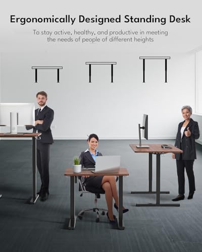 Zontera Standing Desk, Height Adjustable Electric Stand up Desk, 31.5 x 24 Inches Sit Stand Home Office Desk with Splice Board, Black Frame/Walnut Top Zontera