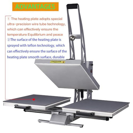 Semi-Automatic 16x24 Heat Press Machine: Auto Open Dual Platen Sublimation T-Shirt Press - Large Format 110V Heat Press with Precision Wire Tube and Teflon Coating AVGVLIJ