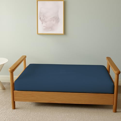Full Size Armless Futon Covers - 100% Egyptian Cotton Futon Slipcovers - Zippered Couch Cover Sofa Bed Protector, Sleeper Sofa Cover, Machine Washable, Medium Blue Yarns of Cotton