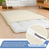 Cottington Lane Traditional Japanese Shikibuton Futon Cover, King Size Premium Cotton Zippered Floor Mattress Slipcover, Soft Durable, Ideal for Dorm Rooms, Guest Rooms, Ivory Cottington Lane