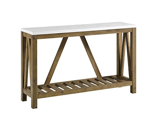 Walker Edison Modern Farmhouse Accent Entryway Living Room End Table, 52 Inch, Faux Color-Marble/Walnut Walker Edison