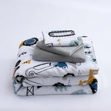 NTBED 4 Pieces Construction Toddler Bedding Set for Baby Boys,Tree Truck Vehicles Excavator Cars Printed, Includes Comforter, Flat Sheet, Fitted Sheet and Pillowcase,Light Grey NTBED