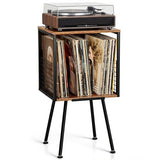 Faesun Record Player Stand with Storage Holds 100+ Vinyl Records, Industrial Turntable Stand with Storage Shelf, LP Album Organizer Cabinet for Small Spaces,Rustic End Table Faesun