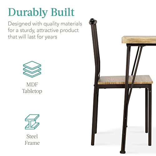 Best Choice Products 3-Piece Dining Set Modern Dining Table Set, Metal and Wood Square Dining Table for Kitchen, Dining Room, Dinette, Breakfast Nook w/ 2 Chairs - Brown Best Choice Products