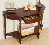LEEMTORIG Demi Lune Console Table for Entryway Living Room, Cherry Solid Wood Entryway Table with Storage Drawer, Traditional Victorian Antique Sofa Table Hallway Table, Cherry Walnut SFZ-1533-WD-DR LEEMTORIG