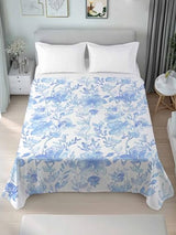 King Size Flat Bed Sheet,Blue Botanical Microfiber Brushed Single Flat Sheet Only,Retro Ink Floral Flower Modern Minimalist Soft & Breathable Top Sheet Lightweight Quilt Hotel Luxury Bedding ZOE GARDEN