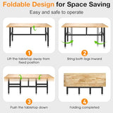 MUWOOD 60” Folding Workbench, 2000 LBS Capacity Heavy Duty Workbench, Height Adjustable Foldable Work Table, Rubberwood Collapsible Desk for Workshop, Garage, Office, Home MUWOOD