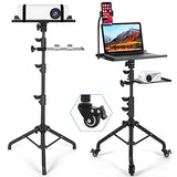 Tossbiss Laptop Tripod on Wheels with 2 Shelves, Portable Projector Floor Stand Adjustable Height 25.9 to 51.8 Inch with Phone Holder Tossbiss