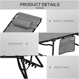 Outsunny Padded Folding Chaise Lounge Chair Outdoor Set of 2, 5-Level Reclining Patio Loungers, Tanning Chairs with Side Pocket, Headrest and Carrying Handle for Beach, Yard, Patio, Gray