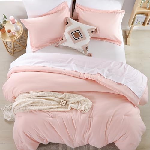 weigelia Twin Comforter Set 5 Pieces Pink Comforter Set Soft Blush Pink Bed Set Twin Bedding Set for Girls with Comforters, Flat & Fitted Sheets, Pillowcases & Shams weigelia