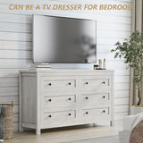 LUXOAK Farmhouse 6 Drawers Dresser, Wood Rustic Chest of Drawers for Bedroom, Closet Storage Dressers Organizer, 6 Drawers Chest for Living Room, Hallway, Rustic White LUXOAK