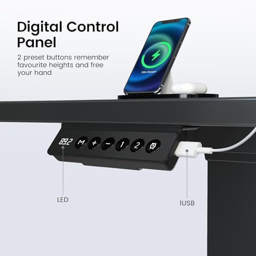 Rolanstar L Shaped Standing Desk with Keyboard Tray, Height Adjustable Corner Desk with LED Light & Power Outlet, Electric Sit Stand Computer Desk with Monitor Stand, Black Rolanstar