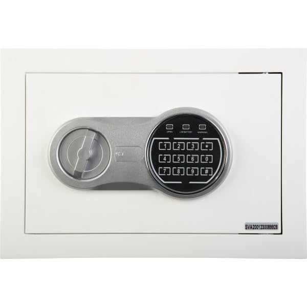 Wall Safe - Digital Safety Box with Passcode for Quick Access and Backup Key - Personal Safe for Cash or Jewelry - Wall Safes by Paragon (White) Stalwart