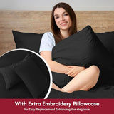 LONAVA Queen Size Sheet Set - 6 Piece Hotel Luxury Wrinkle-Free Microfiber Sheet, Oeko-TEX Certified, Breathable & Elastic, 16" Deep Pockets, Very Black LONAVA