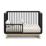 Storkcraft Santorini Deluxe 5-in-1 Convertible Crib with Bonus Toddler Guardrail (Black with Driftwood) – GREENGUARD Gold Certified, Toddler Guardrail Included in Box, Fits Standard Crib Mattress Storkcraft