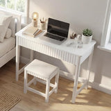 ChooChoo 40 Inch Modern Desk with Drawers, Makeup Vanity Desk with Padded Stool, Small Home Office Desk for Bedroom, White ChooChoo