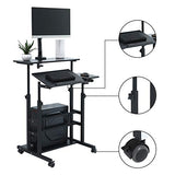 UNICOO Portable Standing Desk on Wheels, Height Adjustable Mobile Workstation, Versatile for Home Office, Rolling Sit to Stand Design, Ergonomic - (U101-B) UNICOO