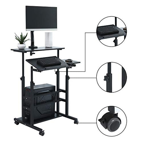 UNICOO Portable Standing Desk on Wheels, Height Adjustable Mobile Workstation, Versatile for Home Office, Rolling Sit to Stand Design, Ergonomic - (U101-B) UNICOO