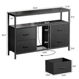 Huuger TV Stand Dresser with Power Outlets and LED Lights, 4 Drawers Entertainment Center with Open Shelf, Media Console for 50 43 Inch TV, Dresser with PU Finish, Black Huuger