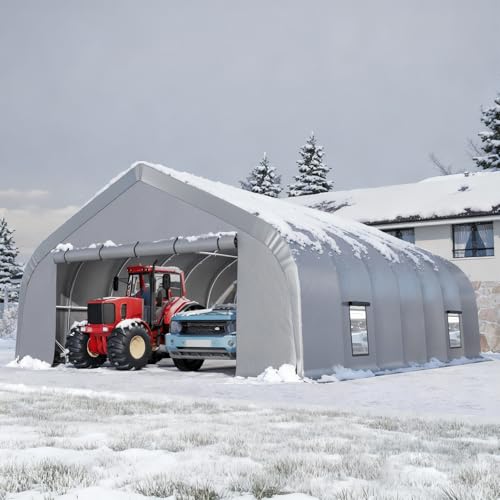 EROMMY 20x30 FT Heavy Duty Durable Carport, Silver Gray, Galvanized Steel Frame Garage Shelter and Outdoor Storage, Waterproof 3-Layer PE Cover, Fits 2 Cars, Boat, Farm Equipment EROMMY