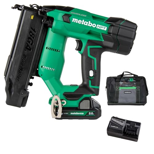 Metabo HPT 18V MultiVolt™ Cordless Brad Nailer Kit, 18 Gauge, 5/8" up to 2" Brad Nails, Includes (1) 18V 2.0Ah Lithium Ion Battery w/Fuel Gauge, Charger, Bag, Lifetime Power Tool Warranty, NT - WoodArtSupply