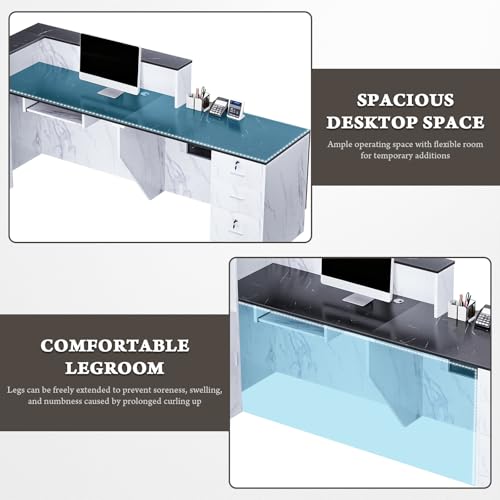 L-Shaped Modern Reception Desk with Counter & Storage - 71"/84" Large Office Front Desk, Salon Checkout Counter with Lockable Cabinets, Shelves & Drawers (Black & White, Left - 71''L x 34''W x 41''H) kaiwrxin