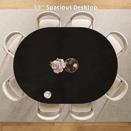 iPormis 43.3-59 Inch Extendable Round Dining Table for 6-8 People, Oval Dinner Table with Adjustable Top and A Stable Round Pedestal Base, Space Saving Wooden Kitchen and Dining Table, Black iPormis