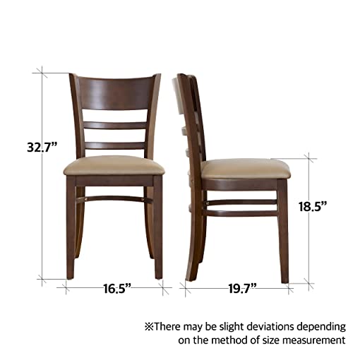 Livinia Cabin Dining Chair Set of 2, Solid Malaysian Oak PU Leather Upholstered Cushion Seat Wooden Ladder Back Side Chairs Assembly Required