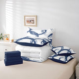Erosebridal Blue and White 7 Piece Comforter Set Queen Abstract Line Ink Painting Bedding Set for Kids Boys Girls Simple Minimalist Graffiti Art Modern Geometric Sheet Set Boho Cool Unique Mens Quilt Erosebridal