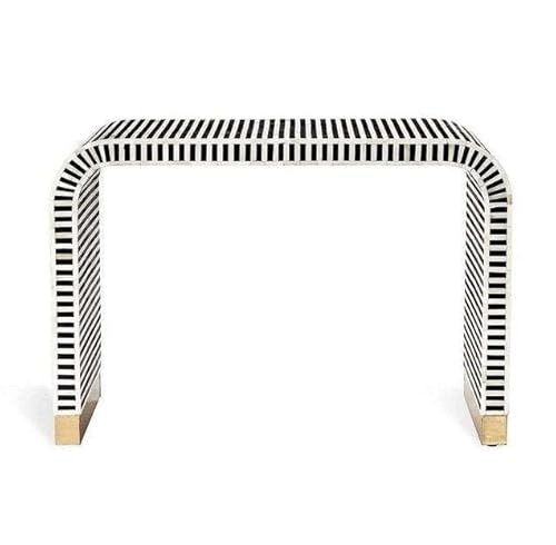 HANSA IT'S WORTH IT Handmade Striped Waterfall Bone Inlay Console Table with Clean Curved Edges Exquisite Sturdy Unique Exotic Design Table for Living Room Entryway Dining Room Decor-Black(30x36x16in) HANSA IT’S WORTH IT